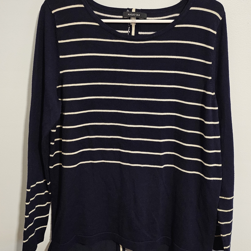 Navy With Gold Stripes Long Sleeve Top